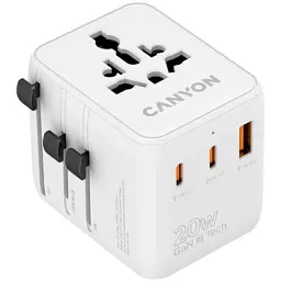 Зарядний пристрій Canyon OnTour 20 2xUCB-C + USB-A EU/UK/US/AUS 20W White (CNS-TA20W1005W)