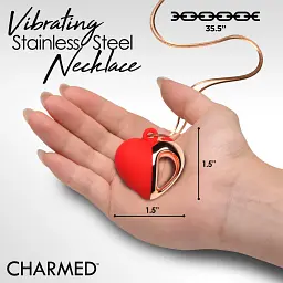 Кольє з підвіскою вібратором Charmed Vibrating Silicone Heart Necklace, 90 см (червоний) - мініатюра 5