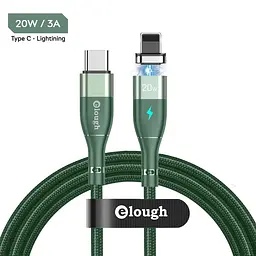 Кабель магнітний із швидкою зарядкою Elough 14 Contact 3 A, Type C - Lightining 2 м, Green - плаский конектор