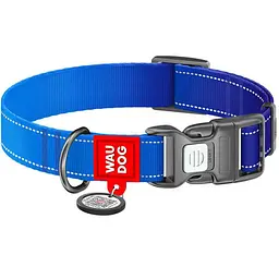 Нашийник для собак нейлоновий Waudog Nylon Mono з QR паспортом світловідбивний M синій