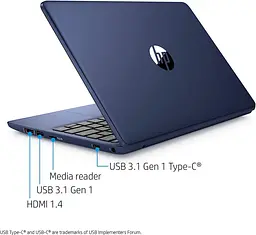Ноутбук HP Stream 11.6" HD 4/32GB, N4000 (11-ak0010nr) Blue (Open Box) - мініатюра 3