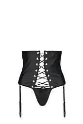 Пояс-корсет із екошкіри Passion Celine Set with Open Bra black шнурівка пажі стрінги 4XL/5XL - мініатюра 3