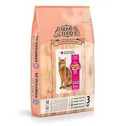 Сухий корм Home Food для дорослих котів Індичка та лосось CAT ADULT Здорова шкіра та блиск вовни 3 кг