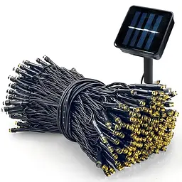 Гірлянда нитка на сонячній батареї 1500 LED 150 м чорний дріт жовтий - мініатюра 2