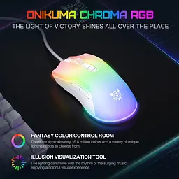 Комп'ютерна мишка Onikuma ігрова C-22 Pro з RGB підсвіткою та 6400 DPI дротова для ПК та ноутбука білий - мініатюра 7