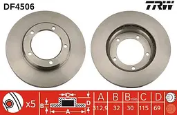 Диск гальмівний вентильований Toyota Land Cruiser 100, Lexus Lx II 97-08р TRW (DF4506)