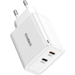 Мережевий зарядний пристрій Choetech PD Dual USB-C Charger 65W White (PD6013-EU-WH) [100842] - мініатюра 3