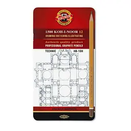 Набір графітних олівців "Koh-i-Noor" /1502.I/ Technic д/техн. робіт, HB-10H, 12шт, метал. уп. (1/12)