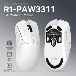 Ігрова ультралегка миша ATTACK SHARK R1 з сенсором PAW3311, Білий - мініатюра 6