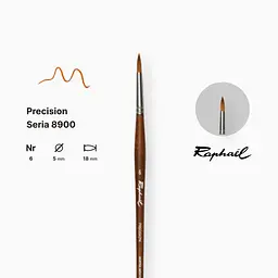 Пензель синтетика кругла Raphael Precision, №6, для акрилу та олії, довга ручка - мініатюра 2
