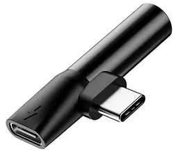 Адаптер Baseus L41 Type - C (input) for Type - C female connectors + 3.5 mm female Black - мініатюра 2