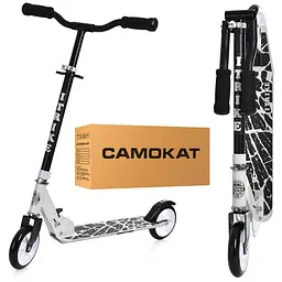 Самокат дитячий iTrike складаний 32х10.5х79-90 см Чорно-білий 000223052 - мініатюра 2