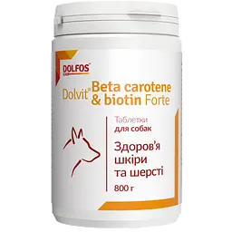 Вітамінно-мінеральна добавка Dolfos Dolvit Beta carotene & Biotin forte для покращення шкіри та шерсті 800 г