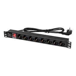 Блок розеток E-NET PDU/8M-16А Black на 8 розеток Schuko, с выключателем (25-00065)