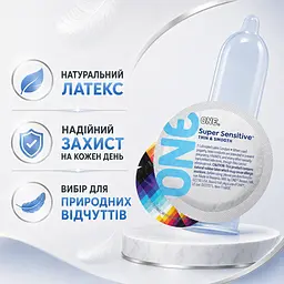 Презерватив ONE Super Sensitive, суперчутливий ультратонкий гладкий презерватив, латексний, змащений - мініатюра 4