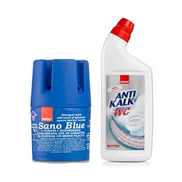 Бачок для миття унітазу Sano Blue Flash, 150 г & Засіб для чищення унітазів Sano Anti Kalk WC 750 мл (287607, 287621)