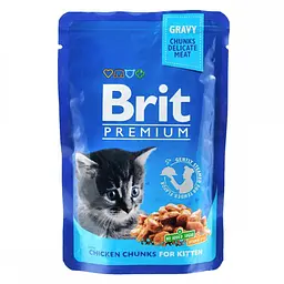 Вологий корм для котів Brit Premium Cat Chicken Chunks for Kitten pouch 100 г (шматочки курки)