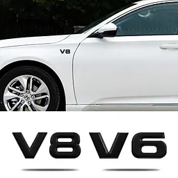Емблема напис V 8 75х32 мм Чорна роздільна на скотчі метал (Завод) - мініатюра 2