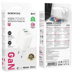 МЗП Borofone BN29 Fuente PD30W+QC3.0 (1USB-A/1C) White - мініатюра 4