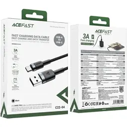 Дата кабель USB 2.0 AM to USB-C 1.2m 60W black Acefast (6974316285144) - мініатюра 4