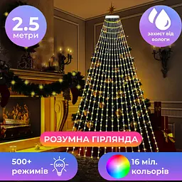 Розумна гірлянда Smart 250 LED довжина 2,5 м з керуванням смартфона прозора, мультиколор GarlandoPro 1733044W - мініатюра 14