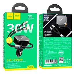 Адаптер автомобільний Hoco Clever PD30W Car charger with telescopic cable NZ13 (Type-C + iP) - мініатюра 2