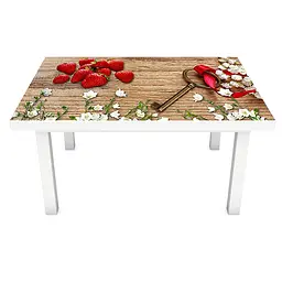 Вінілова наклейка на стіл Полуничний пиріг ПВХ плівка червоні ягоди Бежевий 65х120 см Happy Pocket Z180748