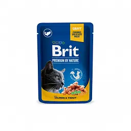 Вологий корм Brit Premium Бріт Преміум для котів, лосось і форель, пауч 100 г (арт.100271/505999)