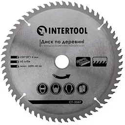 Диск пильний по дереву Intertool 230 х 60T х 30 мм