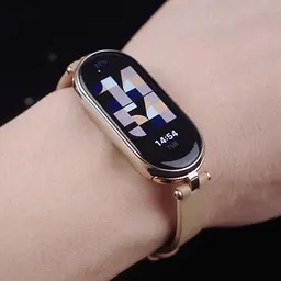Шкіряний ремінець MiJobs для фітнес-браслета Xiaomi Mi Band 3 и 4 Type A бежевий, тримач - золотистий - мініатюра 3