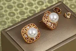 Сережки гвоздики Xuping Jewelry Гобелен з перлиною 1,7 см золотисті - мініатюра 2