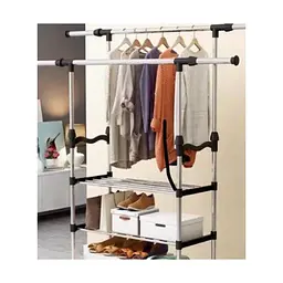 Вішалка для одягу Triple Stand Hanger подвійна телескопічна 3 полиці для взуття 160х80х38 см (Triple Stand Hanger_704) - мініатюра 4