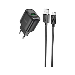 Зарядний пристрій HOCO C140A Smart USB QC 3.0 + кабель USB-A — USB-C чорний (6942007627825) - мініатюра 3