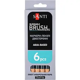 Маркер акварельний Santi Brush Marker SWB-28 пісочний двосторонній 6 шт. (391084) - мініатюра 4