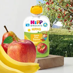 Органічне фруктове пюре HiPP HiPPiS Pouch Яблуко-груша-банан 100 г - мініатюра 2