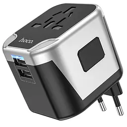 Мережевий універсальний перехідник AC5 Level 2USB+Socket Black Hoco teh0030546