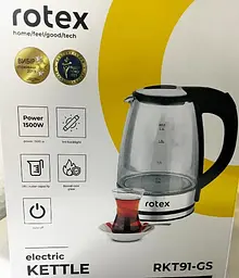 Скляний електрочайник Rotex RKT91-GS із обертанням на 360° дисковий чайник 1.8л 1500 Вт Чорний - мініатюра 9