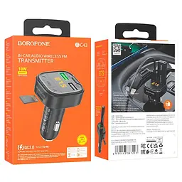 АЗП з FM-модулятором BOROFONE BC43 Flash QC3.0 car BT FM transmitter 18W чорний - мініатюра 2
