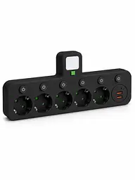 Адаптер у розетку на 5 розеток із 2 USB і Type-C 17 Вт, окремими вимикачами та LED-нічником, чорний (49676254)