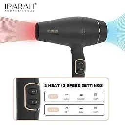 Фен для волосся Iparah P-350 з дифузором та концентратором 2200 Вт Чорний  - мініатюра 3