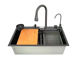Кухонна мийка із вбудованим змішувачем Zerix ZH7546-SET-07 Decor Nano-Black ZX5683, Графит