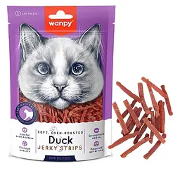Ласощі для котів Wanpy Soft Duck Jerky Strips Ванпі Смужки з в'яленого качиного філе 80 г
