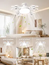 Стельова LED люстра-вентилятор 60 Вт E27 50 см з пультом біла (49676074) - мініатюра 4