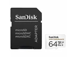 Карта памяти SanDisk High Endurance microSDXC UHS-I U3 V30 + SD адаптер 64 GB (SDSQQNR-064G-GN6IA)