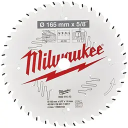 Диск пиляльний по дереву PFTE MILWAUKEE, діаметр 165х15,87х1,6мм, 40 зуб.