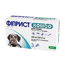 Каплі на холку для собак KRKA Фіприст Комбо від 20 до 40 кг 3 піпетки від зовнішніх паразитів