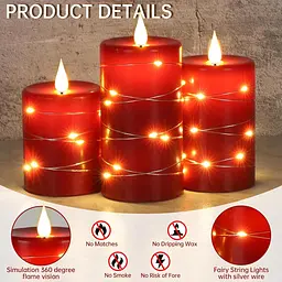 Безполум'яні свічки Fairy String Lights кут огляду 360° із зірковими гірляндами 3 шт. - мініатюра 2