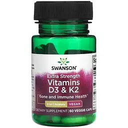Вітаміни Swanson Extra Strength D3 & K2 5000 Iu & 100 mcg 60 v caps (1086-2023-10-3394)