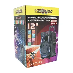 Потужна акустична система з підсвічуванням ZXX - 7373, 400W, Дротовий мікрофон, вбудований акум 12В 7А, живлення 220в, Black, Box - мініатюра 2