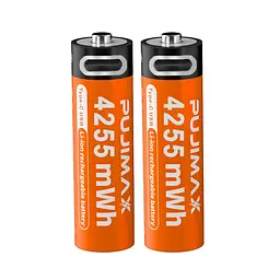 Акумулятори пальчикові AA з входом USB Type-C 4255mWh 1.5V акумуляторні батареї з роз'ємом для заряджання Pujimax 2шт з кабелем - мініатюра 2